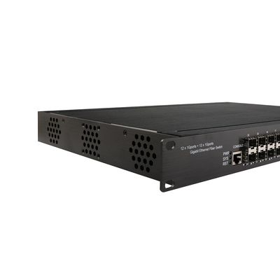 1U Rack gigabit 24 port yönetilen Ethernet poe anahtarı 12 RJ45 + 12 SFP AC100-240V giriş endüstriyel anahtarı ile
