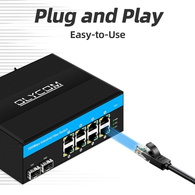 endüstriyel gigabit 8 port din rail ethernet poe anahtarı DC48-52V çift güç girişi