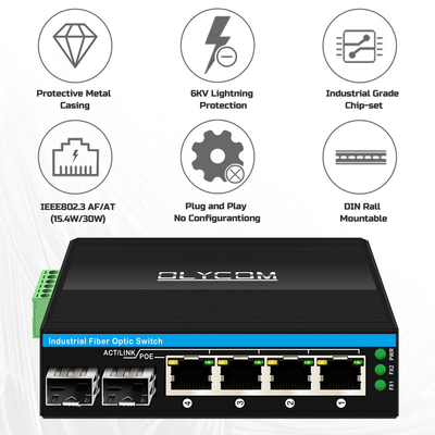 Mini 6 port gigabit Ethernet anahtarı poe anahtarı din ray 2 sfp+ 4 RJ45 DC48-52V çift güç girişi