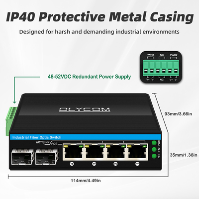 Mini 6 port gigabit Ethernet anahtarı poe anahtarı din ray 2 sfp+ 4 RJ45 DC48-52V çift güç girişi