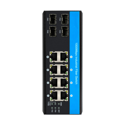 12 Port 10/100/1000mbps yönetilmemiş din-rail poe anahtarı 4 SFP portları+ 8 RJ45 portları Ethernet anahtarı