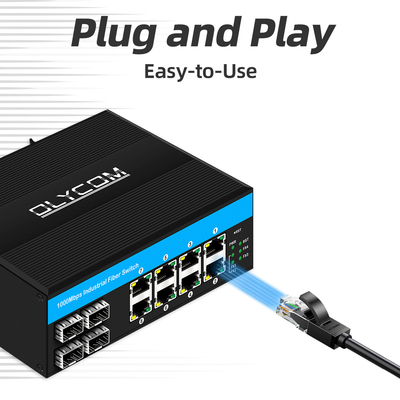 12 Port 10/100/1000mbps yönetilmemiş din-rail poe anahtarı 4 SFP portları+ 8 RJ45 portları Ethernet anahtarı