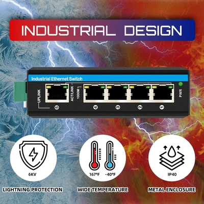 5 port gigabit poe+ anahtarı E-Mark Ethernet anahtarı DC48V çift güç girişi din-rail poe anahtarı