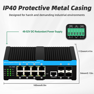 12 Port 10G L2/L3 Yönetilen Poe+ Değiştiricisi 4*10G Sfp Portları DC48V Çift Güç Girişi 10g Poe Değiştiricisi