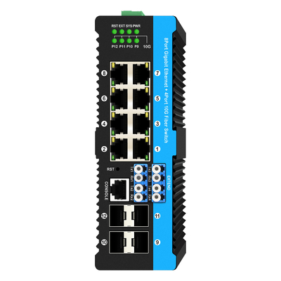 12 port 10G L2/L3 yönetilen poe+ anahtar optik bypass anahtarı 4*10G sfp +8 RJ45 din-rail ethernet anahtarı