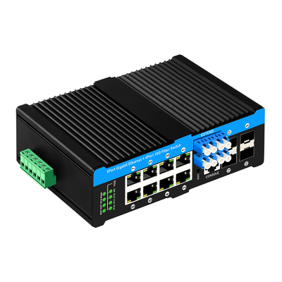 12 port 10G L2/L3 yönetilen poe+ anahtar optik bypass anahtarı 4*10G sfp +8 RJ45 din-rail ethernet anahtarı