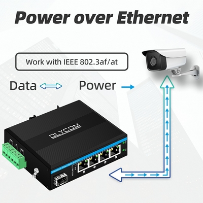 5 Portlu Endüstriyel Poe Ağı Değiştiricisi DC12/24/48V Giriş 1SFP+4RJ45 Gigabit Ethernet Değiştiricisi