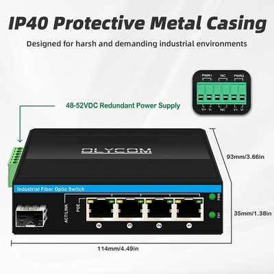 5 Portlu Endüstriyel Poe Ağı Değiştiricisi DC12/24/48V Giriş 1SFP+4RJ45 Gigabit Ethernet Değiştiricisi
