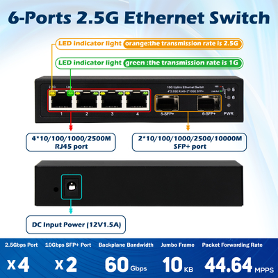 10G Ethernet anahtarı yönetilmemiş 4 portlu 2.5G Ethernet anahtarı 10G SFP+ portları ile
