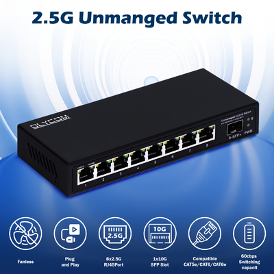 10G Ethernet Değiştiricisi Yönetilmeyen Ağ Değiştiricisi 8*2.5G RJ45+1*10G SFP Portları