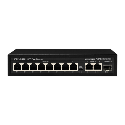 Genişletilmiş Aralık 8 Port PoE Değiştiricisi 10/100M 120W/150W Tüketim ve 250m Kapsama ile