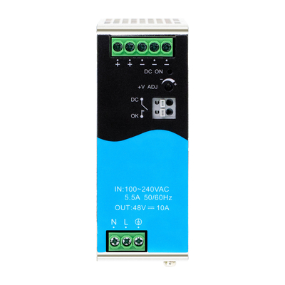 480W DIN Demiryolu Güç kaynağı 48V 10A Aktif PFC DC ile Geniş AC/DC Giriş OK