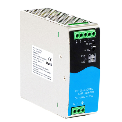 480W DIN Demiryolu Güç kaynağı 48V 10A Aktif PFC DC ile Geniş AC/DC Giriş OK