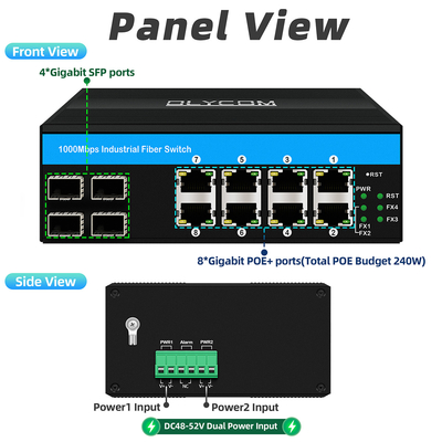 8 port gigabit poe anahtarı endüstriyel Ethernet anahtarı 4SFP+8RJ45 DC48V Çift güç girişi