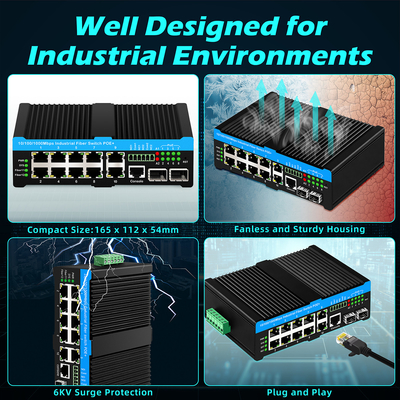 16 Port Yönetilen Endüstriyel Ethernet Değiştiricisi 8RJ45+8SFP POE Değiştiricisi 4*RS485+2*CAN BUS ile