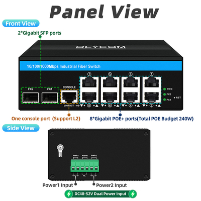 8 Port Gigabit Yönetilen Poe Değiştiricisi 2SFP+8 RJ45 ile Endüstriyel Ethernet Değiştiricisi