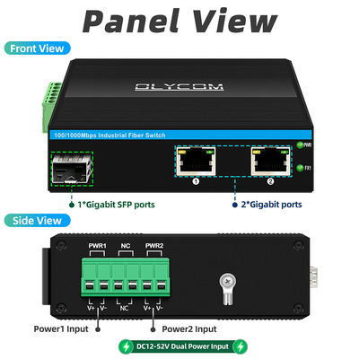 Gigabit optik fiber dönüştürücü Din Network Switch DC12-52V Çift güç girişi