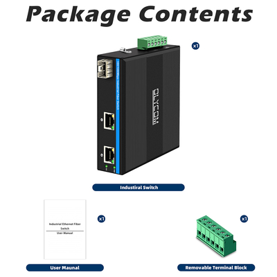 Gigabit optik fiber dönüştürücü Din Network Switch DC12-52V Çift güç girişi