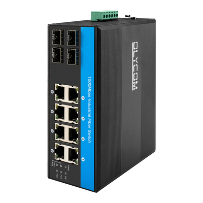 12 Port Endüstriyel Ethernet Değiştiricisi Din Ağ Değiştiricisi 4SFP+8RJ45 DC12-52V Çift Güç kaynağı