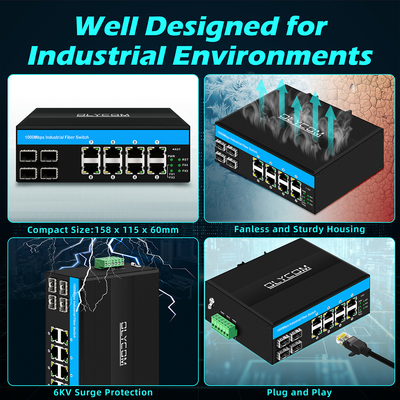12 Port Endüstriyel Ethernet Değiştiricisi Din Ağ Değiştiricisi 4SFP+8RJ45 DC12-52V Çift Güç kaynağı