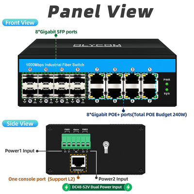 16 Port Poe Switch Gigabit Vitesse Managed Industrial Ethernet Switch DC48V Dual Power Supply