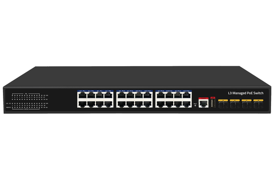 10G 24 Port Poe Switch L3 Yönetilebilir Ethernet Fiber Switch 400W 4*10G Fiber Port + 24*RJ45 POE Port
