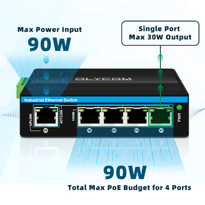 5 port gigabit anahtarı Endüstriyel PoE Genişletici 1*poe port desteğinde 30w/60w/90w+4*poe çıkış portları