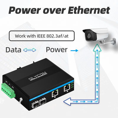 2 SFP + 2 RJ45 bağlantısı olan endüstriyel POE anahtarı 6KV artış koruması ve dış mekan kullanımı için DC48V güç girişi