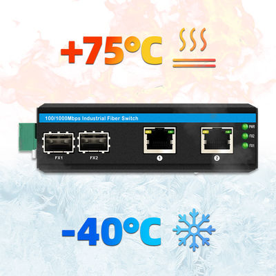 2 SFP + 2 RJ45 bağlantısı olan endüstriyel POE anahtarı 6KV artış koruması ve dış mekan kullanımı için DC48V güç girişi
