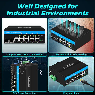 Sağlam Yönetilen Ethernet Anahtarı Vitesse yonga seti 2 SFP 8 SNMP yönetimine sahip RJ45 endüstriyel ethernet anahtarı