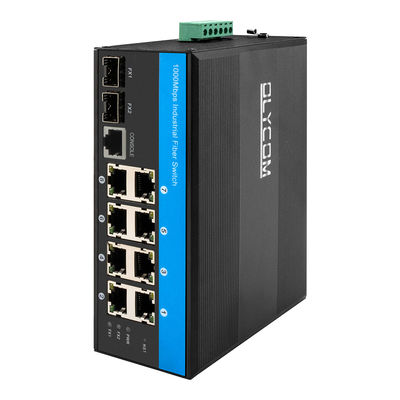 Sağlam Yönetilen Ethernet Anahtarı Vitesse yonga seti 2 SFP 8 SNMP yönetimine sahip RJ45 endüstriyel ethernet anahtarı