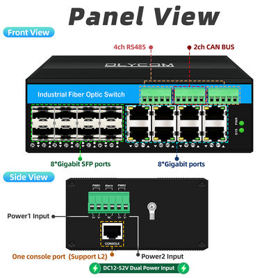CAN Bus RS485'li 6 Portlu Yönetilen Endüstriyel Fiber Switch, Zorlu Kullanım, Fansız, IP40 Dereceli