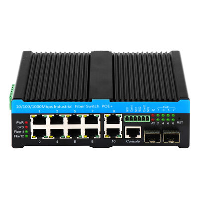12-Port L2+ Yönetilebilir Ethernet Switch 1G Fiber/RJ45 Uplink'li Dayanıklı Tasarım DIN Montajlı