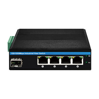 5 Port Hızlı Ethernet Anahtar Endüstriyel Yönetilmeyen SFP Fiber Fansız IP40 Dereceli DC12V