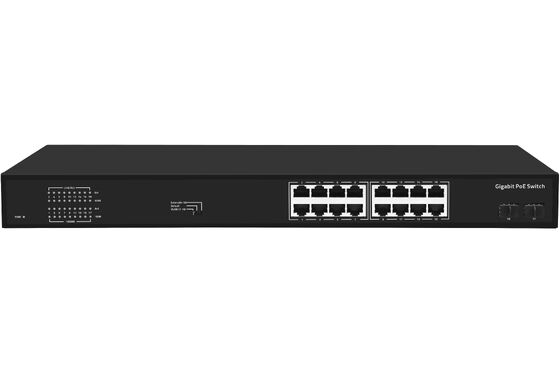 16 Port Gigabit PoE Anahtarı 1G Fiber Uplink Tek AC Girişi 300W Bütçe CE Fansız