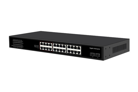 24 Port Gigabit PoE Anahtarı 1U Tip Yönetilmeyen 1G Ethernet 300W Bütçe Fansız