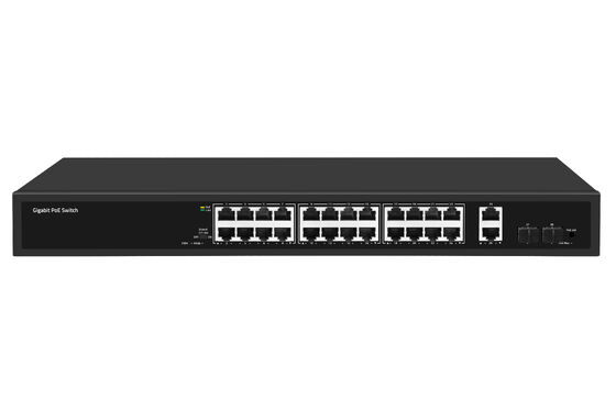 28-Port Tam Gigabit PoE Fiber Anahtarı Yönetilmeyen 300W PoE Bütçesi 220V Güç Girişi