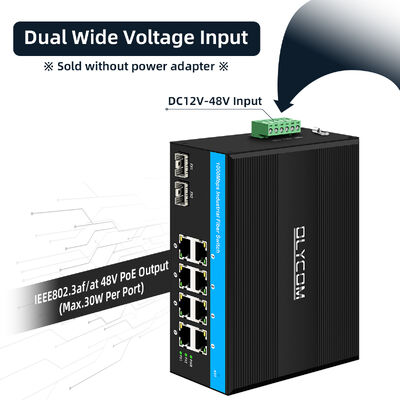 240W Güç Bütçesi DC12-48V Geniş Voltaj Girişi Gigabit 8 Port Güneş Enerjili PoE Anahtar, Güneş Enerjisi Sistemi ve Araç İçin