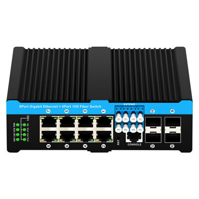 10G Endüstriyel Fiber Bypass anahtarı Ethernet PoE Anahtarı 4*10G Sfp Bağlantı Noktaları+8*10/100/1000mbps
