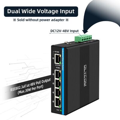Güneş Enerjisi Sistemi için 4 Port Voltaj Güçlendirici PoE Değiştiricisi DC12-48V Giriş