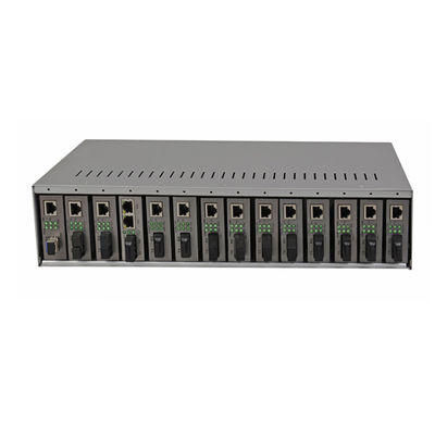 14 Slot Media Converter Rack Şasi 19 Inch 2U Çift AC220V Fiber Media Converters için CE