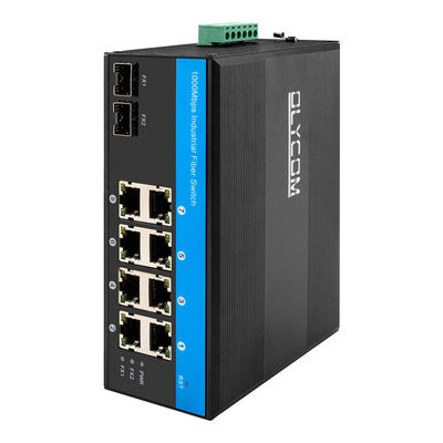 10 Port Gigabit Endüstriyel Ağ Değiştiricisi SFP Fiber Uplink Din Rail Yönetilmemiş