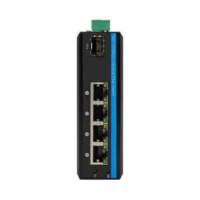 Endüstriyel Din Rail Montajı 4 Port POE Değiştiricisi 1 SFP Port Yönetilmeyen Fiber Değiştiricisi ile