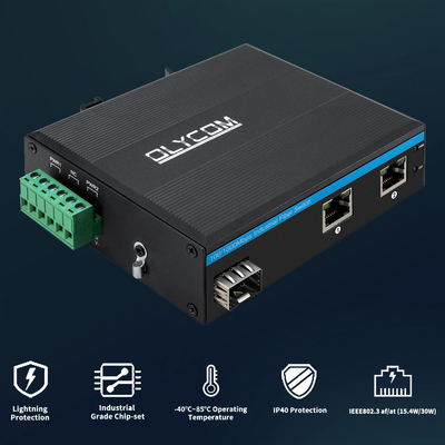 3 Bağlantı Noktalı Mini Din Raylı Ethernet Fiber Anahtarı 100/1000Mbps 60W POE Bütçe DC48V